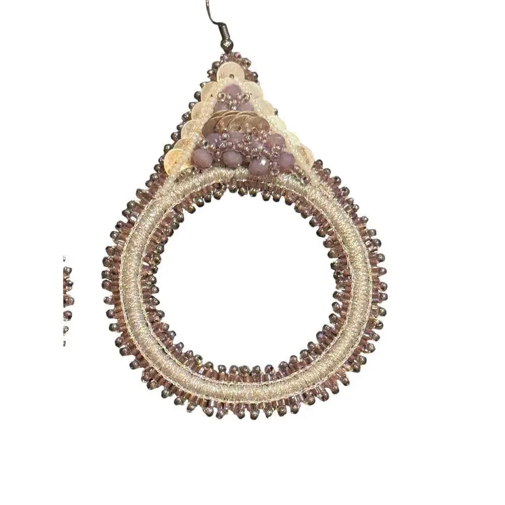 Lori Weitzner Luna Statement Earrings Lavender Drop Circular Artisan Boho